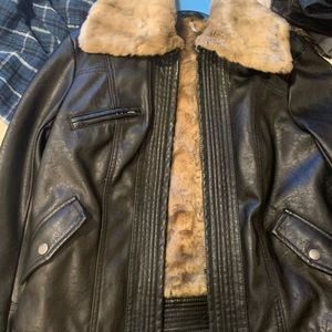 Free people leather jacket fur lined